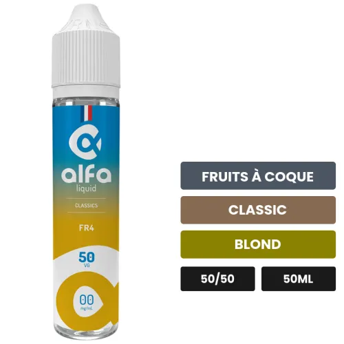 E-liquide Fr4 d'Alfaliquid, 50 ml, saveurs fruits à coque, classic et blond.