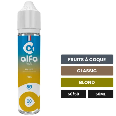 E-liquide Fr4 d'Alfaliquid, 50 ml, saveurs fruits à coque, classic et blond.