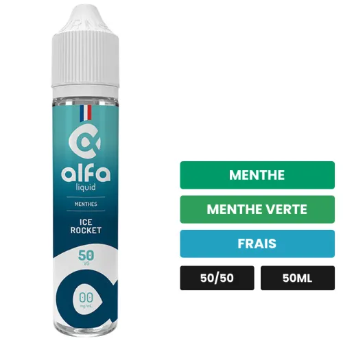 E-liquide Ice Rocket d'Alfaliquid, 50 ml, saveurs menthe, menthe verte et frais, sans nicotine — prêt à booster de nicotine.