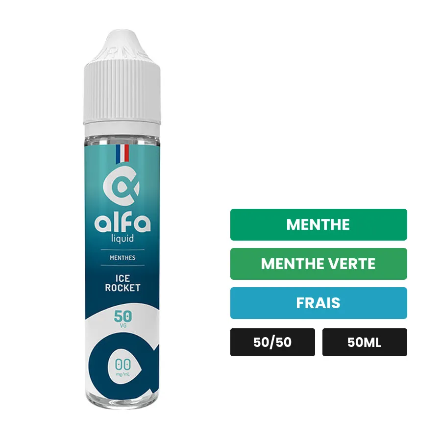E-liquide Ice Rocket d'Alfaliquid, 50 ml, saveurs menthe, menthe verte et frais, sans nicotine — prêt à booster de nicotine.