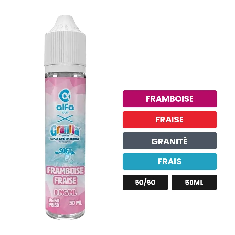 E-liquide Framboise Fraise d'Alfaliquid, 50 ml, saveurs framboise, fraise, granité et 1 autre.