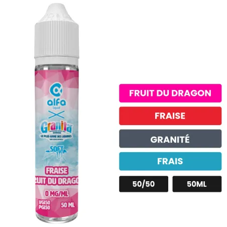 E-liquide Fraise Fruit du Dragon d'Alfaliquid, 50 ml, saveurs fruit du dragon, fraise, granité et 1 autre, sans nicotine —.
