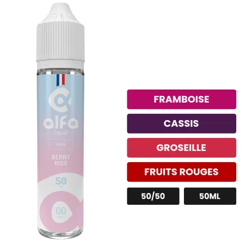 E-liquide Berry Kiss d'Alfaliquid, 50 ml, saveurs framboise, cassis, groseille et 2 autres.