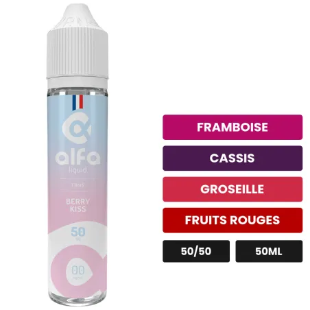 E-liquide Berry Kiss d'Alfaliquid, 50 ml, saveurs framboise, cassis, groseille et 2 autres.