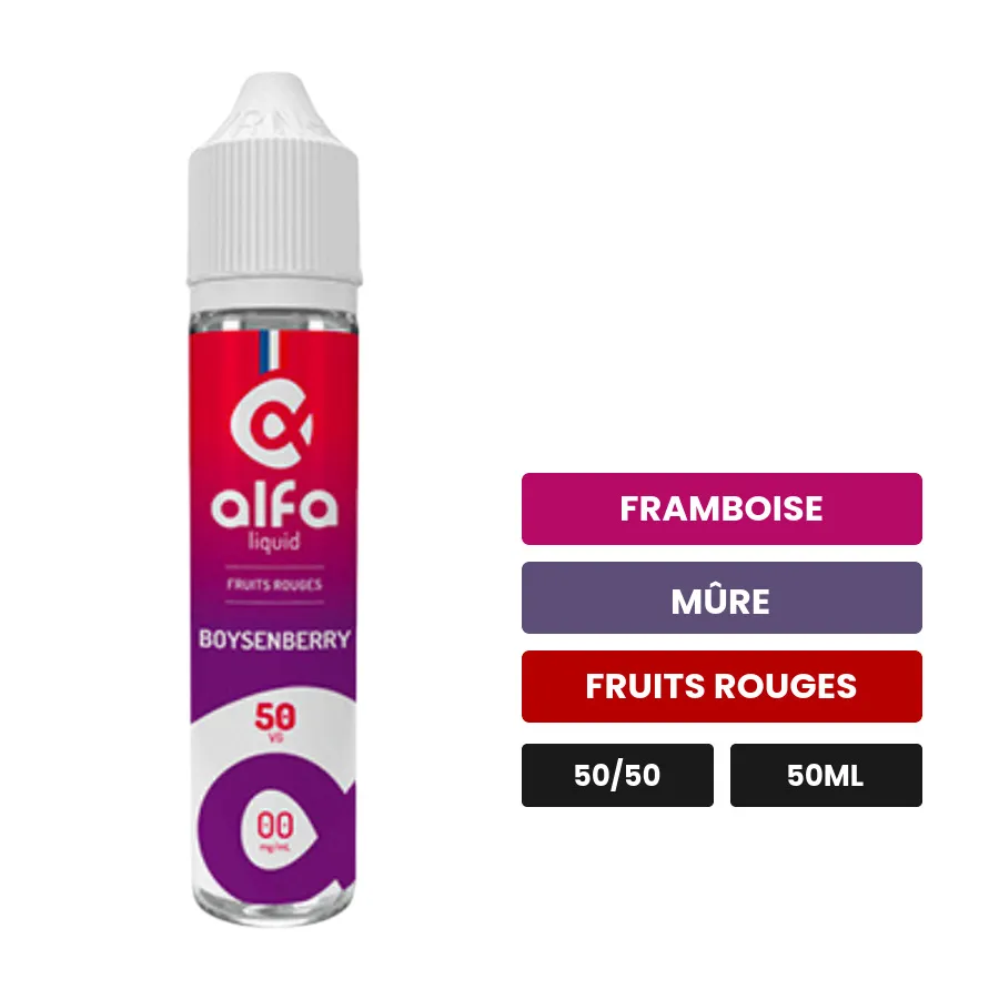 E-liquide Boysenberry d'Alfaliquid, 50 ml, saveurs framboise, mûre et fruits rouges.