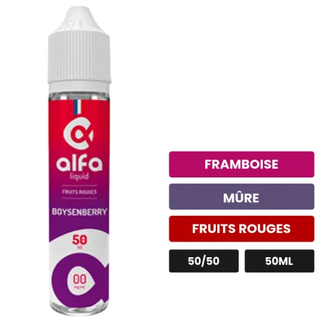 E-liquide Boysenberry d'Alfaliquid, 50 ml, saveurs framboise, mûre et fruits rouges.