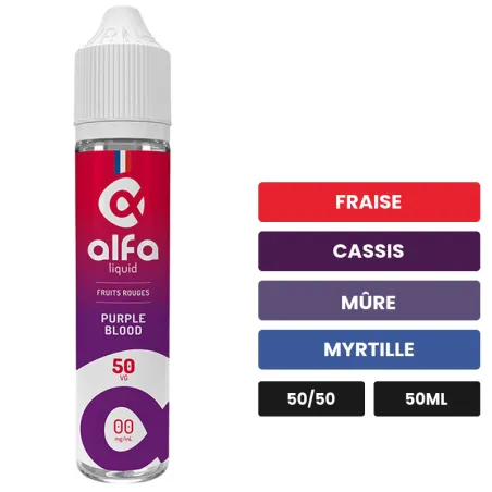 E-liquide Purple Blood d'Alfaliquid, 50 ml, saveurs fraise, cassis, mûre et 2 autres, sans nicotine — prêt à booster de.