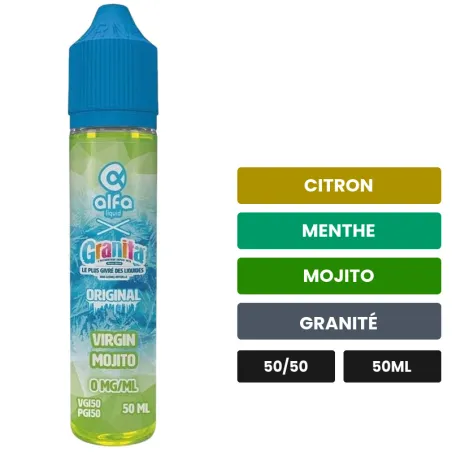 E-liquide Virgin Mojito d'Alfaliquid, 50 ml, saveurs citron, menthe, mojito et 2 autres, sans nicotine — prêt à booster de.