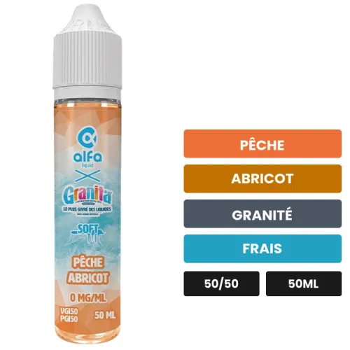 E-liquide Pêche Abricot d'Alfaliquid, 50 ml, saveurs pêche, abricot, granité et 1 autre, sans nicotine — prêt à booster de.