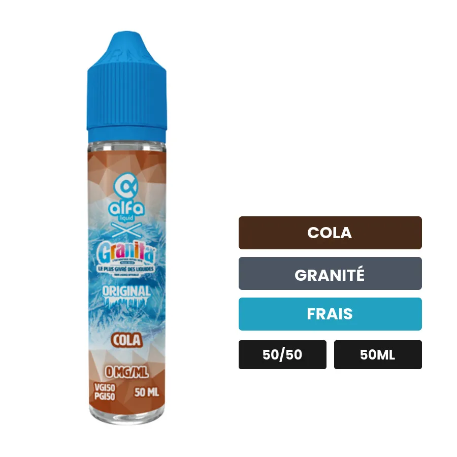 E-liquide Cola d'Alfaliquid, 50 ml, saveurs cola, granité et frais, sans nicotine — prêt à booster de nicotine.