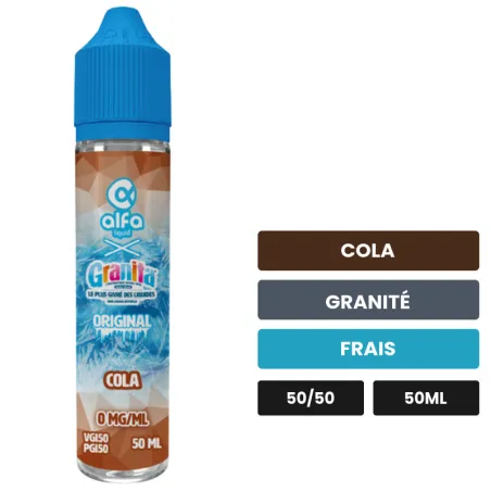 E-liquide Cola d'Alfaliquid, 50 ml, saveurs cola, granité et frais, sans nicotine — prêt à booster de nicotine.