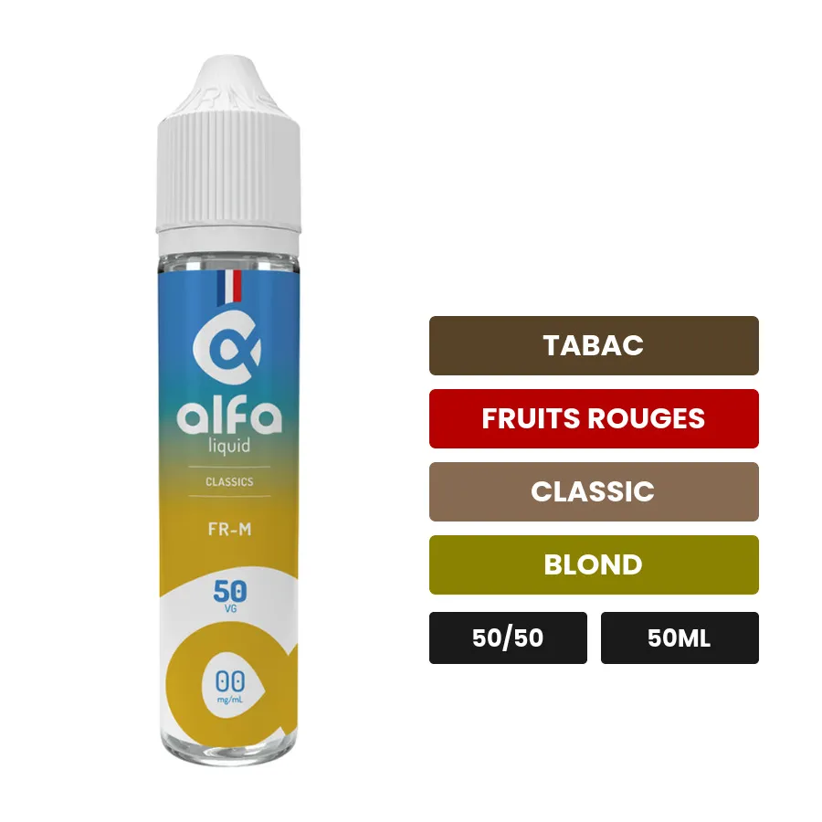 E-liquide Fr-m d'Alfaliquid, 50 ml, saveurs tabac, fruits rouges, classic et 1 autre.