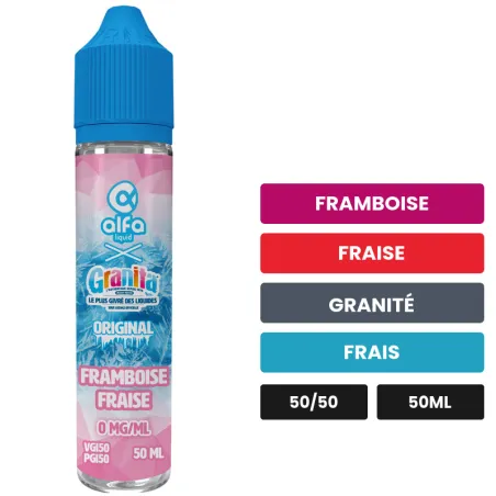 E-liquide Framboise Fraise d'Alfaliquid, 50 ml, saveurs framboise, fraise, granité et 1 autre.