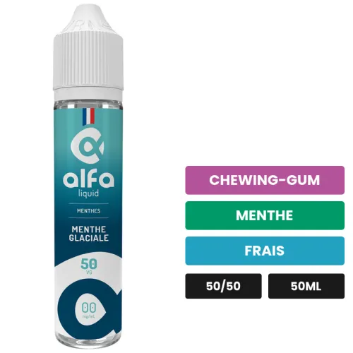 E-liquide Menthe Glaciale d'Alfaliquid, 50 ml, saveurs chewing-gum, menthe et frais.