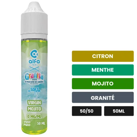 E-liquide Virgin Mojito d'Alfaliquid, 50 ml, saveurs citron, menthe, mojito et 2 autres, sans nicotine — prêt à booster de.