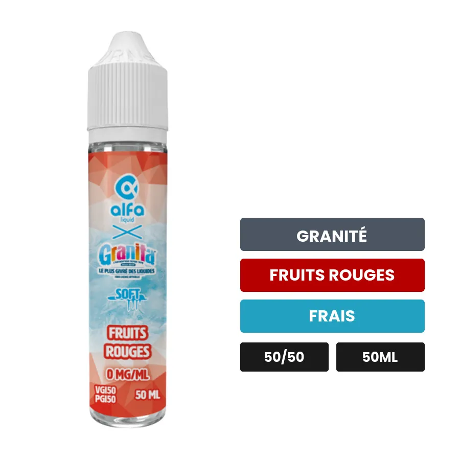 E-liquide Fruits Rouges d'Alfaliquid, 50 ml, saveurs granité, fruits rouges et frais, sans nicotine — prêt à booster de.