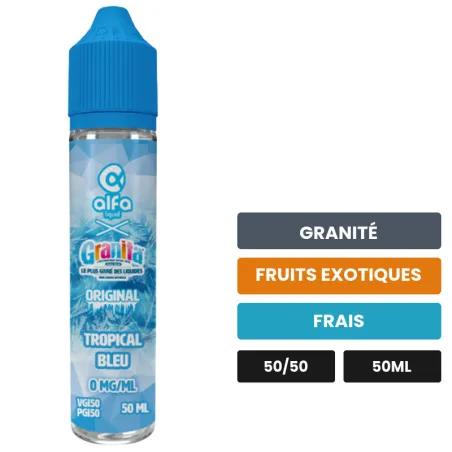 E-liquide Tropical Bleu d'Alfaliquid, 50 ml, saveurs granité, fruits exotiques et frais, sans nicotine — prêt à booster de.