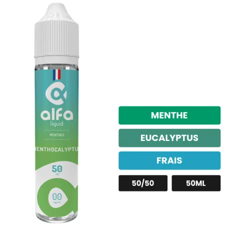E-liquide Menthocalyptus d'Alfaliquid, 50 ml, saveurs menthe, eucalyptus et frais.