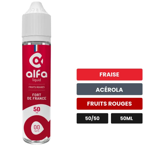 E-liquide Fort de France d'Alfaliquid, 50 ml, saveurs fraise, acérola et fruits rouges.