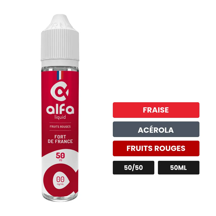 E-liquide Fort de France d'Alfaliquid, 50 ml, saveurs fraise, acérola et fruits rouges.