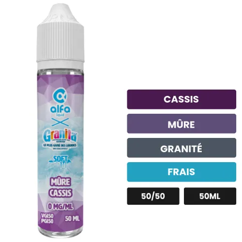 E-liquide Mûre Cassis d'Alfaliquid, 50 ml, saveurs cassis, mûre, granité et 1 autre, sans nicotine — prêt à booster de.
