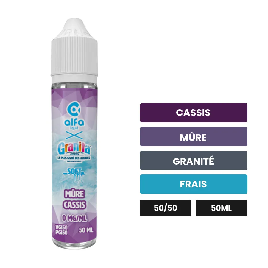 E-liquide Mûre Cassis d'Alfaliquid, 50 ml, saveurs cassis, mûre, granité et 1 autre, sans nicotine — prêt à booster de.