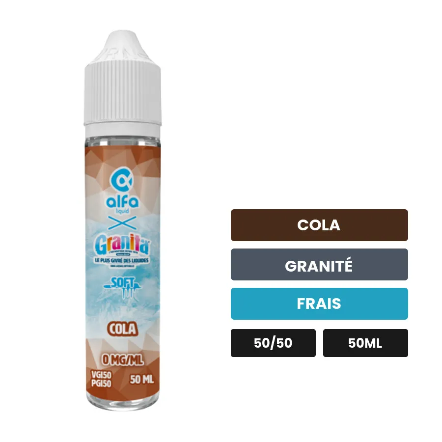 E-liquide Cola d'Alfaliquid, 50 ml, saveurs cola, granité et frais, sans nicotine — prêt à booster de nicotine.