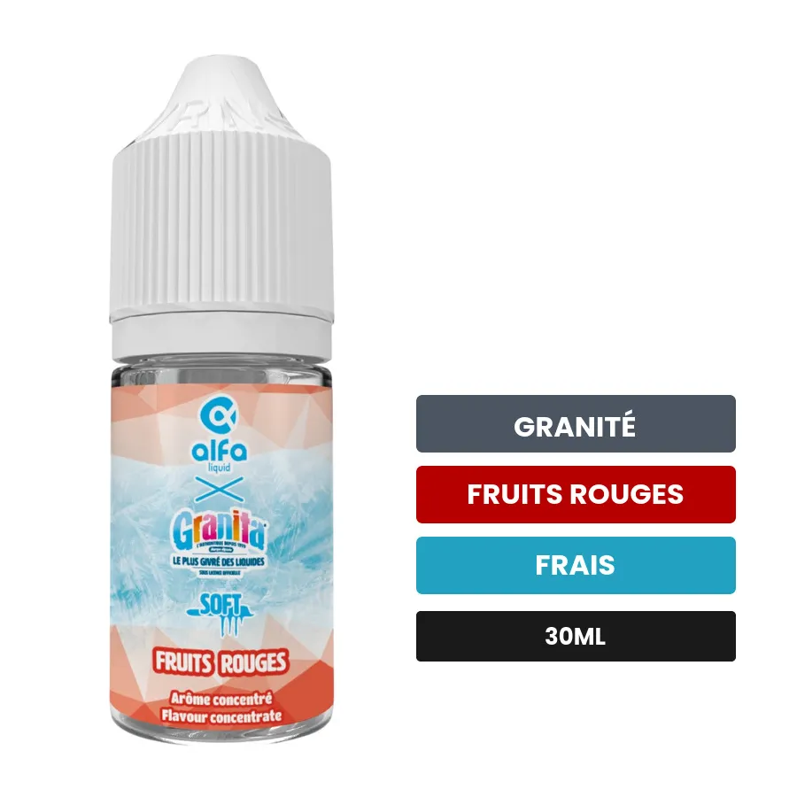 Arome concentre Fruits Rouges d'Alfaliquid, 30 ml, saveurs granité, fruits rouges et frais, sans nicotine — arôme à diluer.