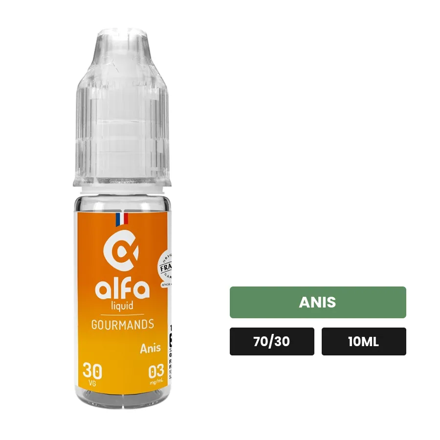 E-liquide Anis d'Alfaliquid, 10 ml, saveur anis, 3 mg de nicotine.