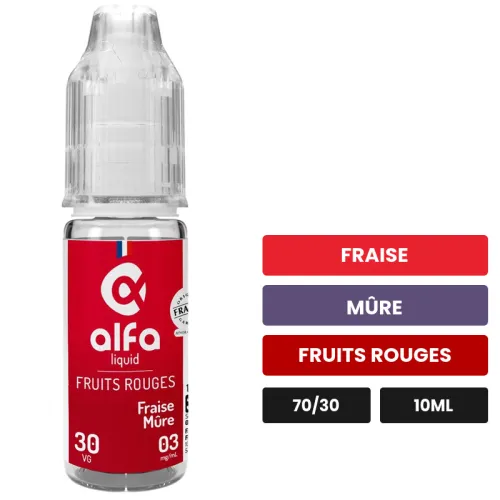 E-liquide Fraise Mûre d'Alfaliquid, 10 ml, saveurs fraise, mûre et fruits rouges.