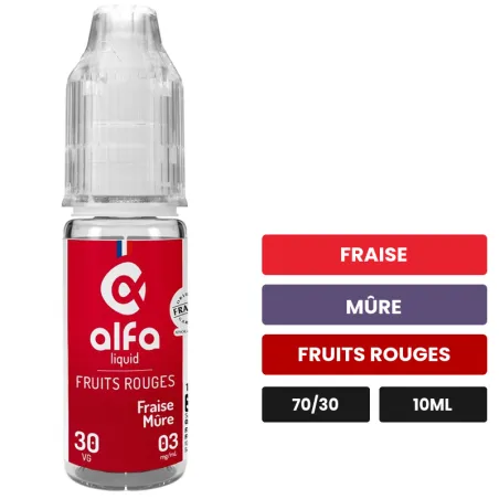 E-liquide Fraise Mûre d'Alfaliquid, 10 ml, saveurs fraise, mûre et fruits rouges.