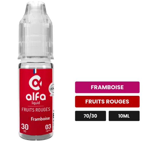 E-liquide Framboise d'Alfaliquid, 10 ml, saveurs framboise et fruits rouges.