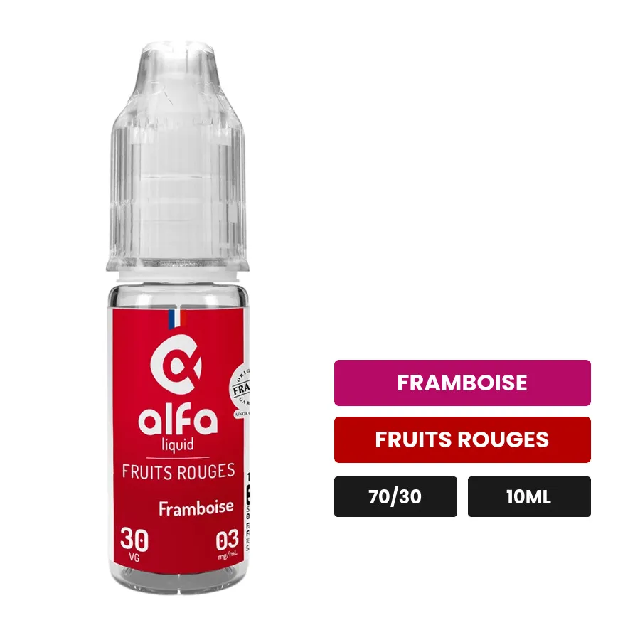 E-liquide Framboise d'Alfaliquid, 10 ml, saveurs framboise et fruits rouges.