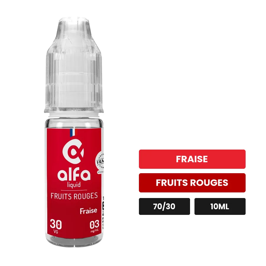 E-liquide Fraise d'Alfaliquid, 10 ml, saveurs fraise et fruits rouges.
