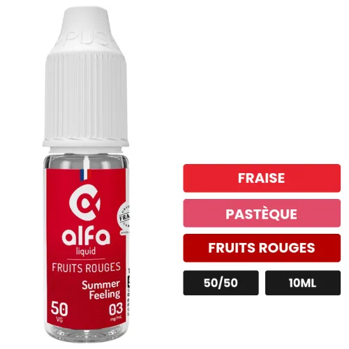E-liquide Summer Feeling d'Alfaliquid, 10 ml, saveurs fraise, pastèque et fruits rouges.