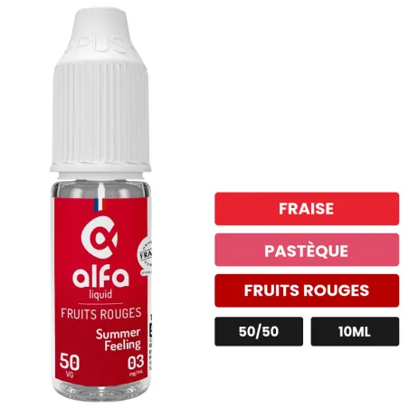 E-liquide Summer Feeling d'Alfaliquid, 10 ml, saveurs fraise, pastèque et fruits rouges.