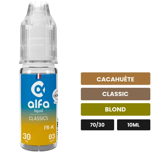 E-liquide Fr-k d'Alfaliquid, 10 ml, saveurs cacahuète, classic et blond.