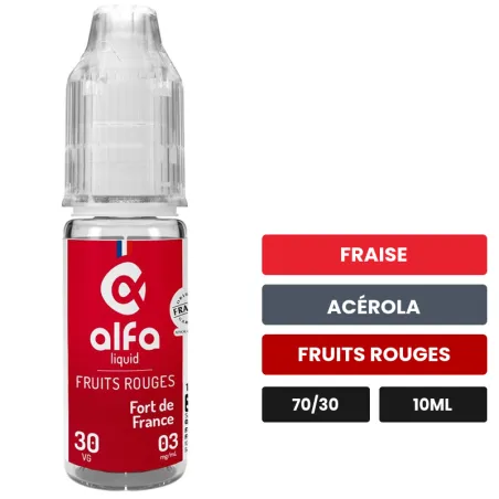 E-liquide Fort de France d'Alfaliquid, 10 ml, saveurs fraise, acérola et fruits rouges.