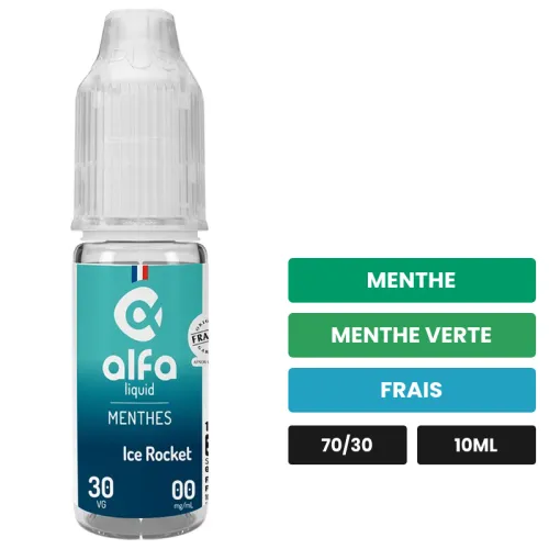 E-liquide Ice Rocket d'Alfaliquid, 10 ml, saveurs menthe, menthe verte et frais.