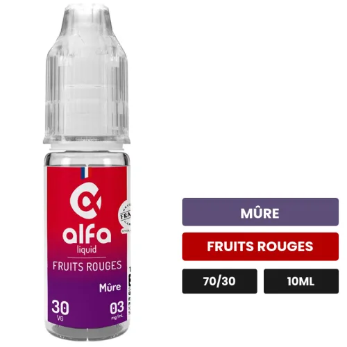 E-liquide Mûre d'Alfaliquid, 10 ml, saveurs mûre et fruits rouges.