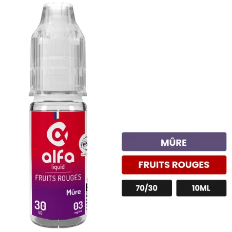 E-liquide Mûre d'Alfaliquid, 10 ml, saveurs mûre et fruits rouges.