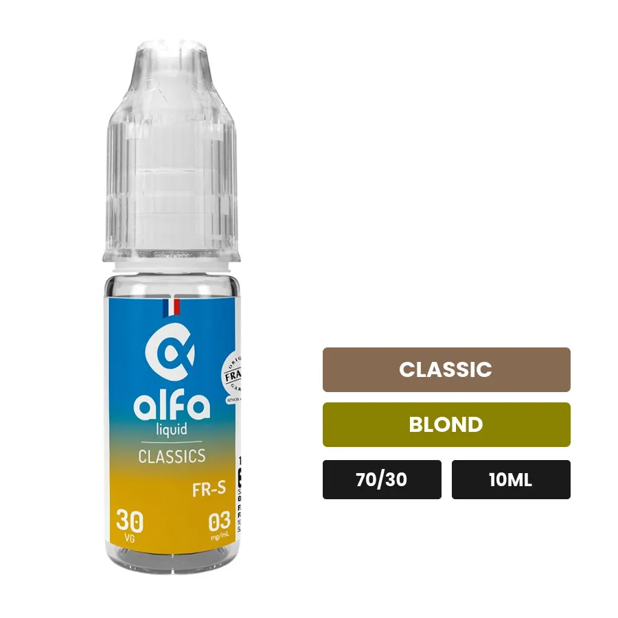 E-liquide Fr-s d'Alfaliquid, 10 ml, saveurs classic et blond.