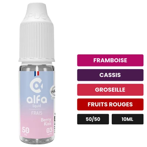 E-liquide Berry Kiss d'Alfaliquid, 10 ml, saveurs framboise, cassis, groseille et 2 autres.