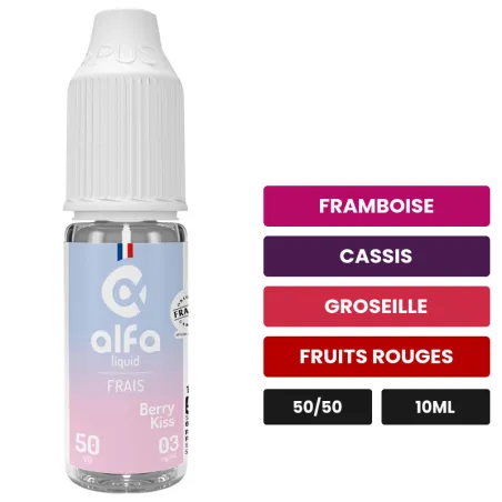 E-liquide Berry Kiss d'Alfaliquid, 10 ml, saveurs framboise, cassis, groseille et 2 autres.