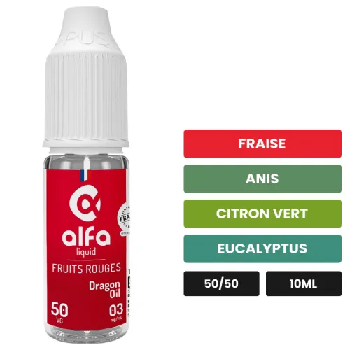 E-liquide Dragon Oil d'Alfaliquid, 10 ml, saveurs fraise, anis, citron vert et 3 autres.