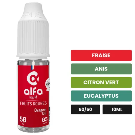 E-liquide Dragon Oil d'Alfaliquid, 10 ml, saveurs fraise, anis, citron vert et 3 autres.