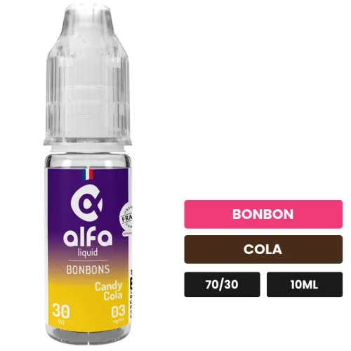 E-liquide Candy Cola d'Alfaliquid, 10 ml, saveurs bonbon et cola.