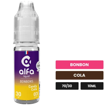 E-liquide Candy Cola d'Alfaliquid, 10 ml, saveurs bonbon et cola.