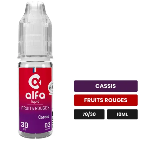 E-liquide Cassis d'Alfaliquid, 10 ml, saveurs cassis et fruits rouges.