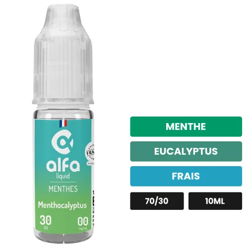 E-liquide Menthocalyptus d'Alfaliquid, 10 ml, saveurs menthe, eucalyptus et frais.